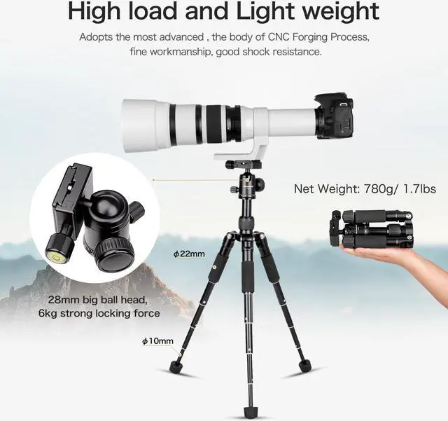 Alt view image 6 of 7 - Koolehaoda Portable Mini Tripod Aluminum Alloy Tabletop Tripod Height 20 inch / 51cm with 360 Degree Ball Head and Bag for DSLR Camera, Video Camcorder.Load up to 11lbs / 5kg - (Black  H-50)