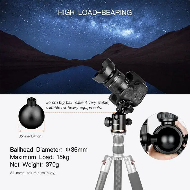 Alt view image 6 of 7 - koolehaoda Tripod Ball Head, 360° Panoramic Aluminum Alloy Ball Head with 1/4" Quick Release Plate and Bubble Level,Max Load 22LBS/10KG for DSLR Cameras and Tripod,Monopod,Slider