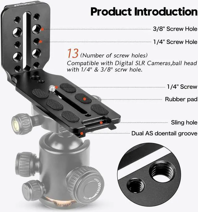 Alt view image 4 of 7 - koolehaoda Universal L Quick Release Plate Bracket For Camera Benro Arca Swiss Standard