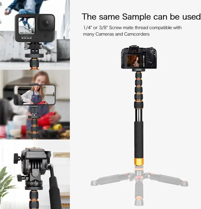 Alt view image 4 of 6 - koolehaoda 6-Section Monopod Compact Portable Photography Aluminum Alloy Unipod Stick, Max. Load 10kg / 22lbs, Folding size is only 38CM (Orange)