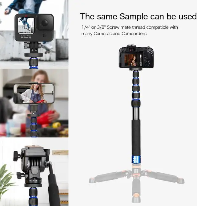 Alt view image 5 of 6 - koolehaoda 6-Section Monopod Compact Portable Photography Aluminum Alloy Unipod Stick, Max. Load 10kg / 22lbs, Folding size is only 38CM (Blue)