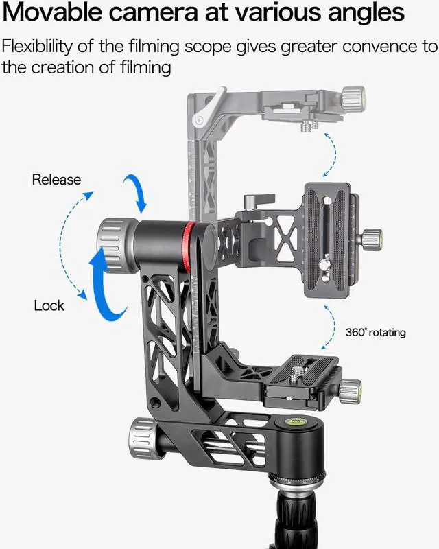 Alt view image 3 of 7 - koolehaoda Professional Gimbal Head Tripod Head Aluminum Alloy Heavy Duty 360° Panoramic with Arca-Swiss Standard 1/4 inch QR Plate for DSLR Cameras up to 55.11lbs/25kg(GH-3)