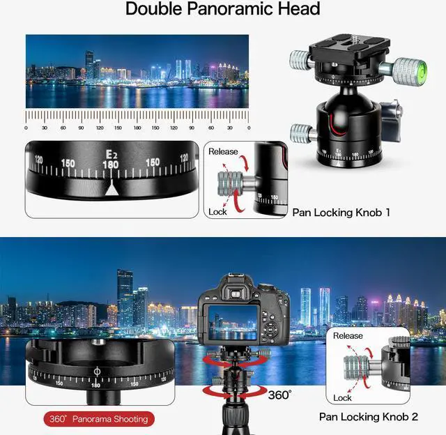 Alt view image 3 of 7 - Koolehaoda Low Profile Ball Head, 360 Degrees Double Panoramic Head F36mm Metal ball diameter and 1/4" Screw Arca-Type QR Plate for DSLR,Tripod. Max Load 33lbs/15kg