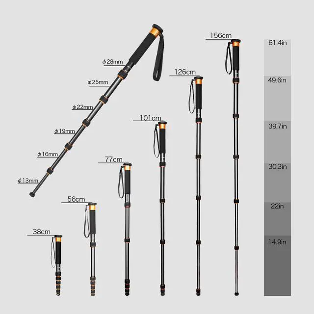 Alt view image 2 of 6 - koolehaoda 6-Section Monopod Compact Portable Photography Aluminum Alloy Unipod Stick, Max. Load 10kg / 22lbs, Folding size is only 38CM (Orange)