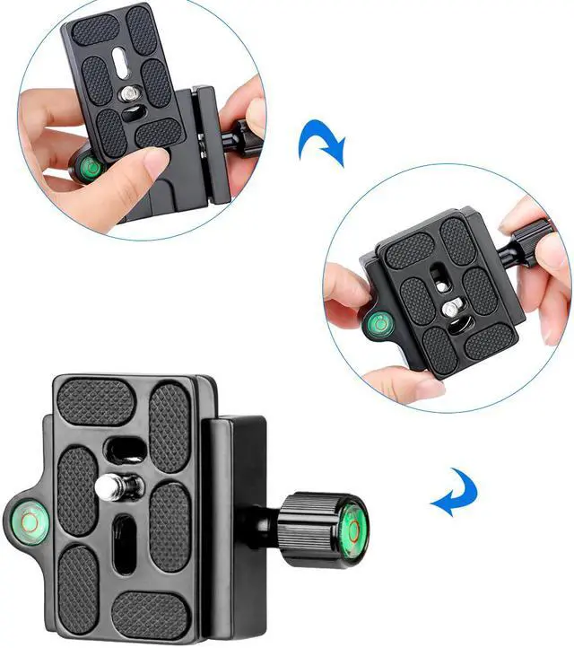 Alt view image 6 of 7 - Koolehaoda Quick Release Plate Adapter Clamp with 1/4-3/8 inches Screw and Bubble Level for DSLR Camera, Tripod, Monopod, Stabilizer, Ball Head