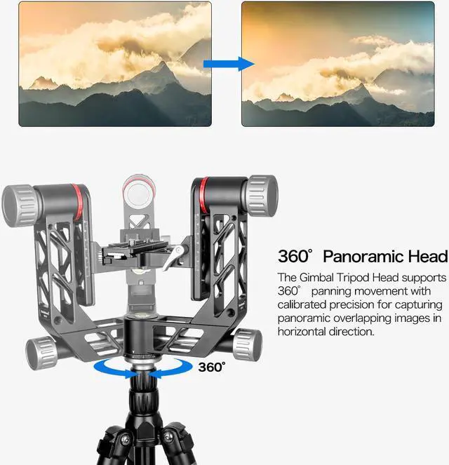 Alt view image 5 of 7 - koolehaoda Professional Gimbal Head Tripod Head Aluminum Alloy Heavy Duty 360° Panoramic with Arca-Swiss Standard 1/4 inch QR Plate for DSLR Cameras up to 55.11lbs/25kg(GH-3)