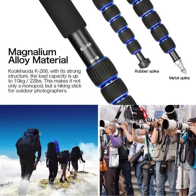Alt view image 6 of 6 - koolehaoda 6-Section Monopod Compact Portable Photography Aluminum Alloy Unipod Stick, Max. Load 10kg / 22lbs, Folding size is only 38CM (Blue)