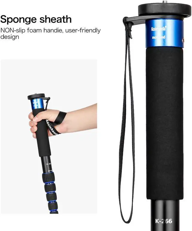 Alt view image 3 of 6 - koolehaoda 6-Section Monopod Compact Portable Photography Aluminum Alloy Unipod Stick, Max. Load 10kg / 22lbs, Folding size is only 38CM (Blue)