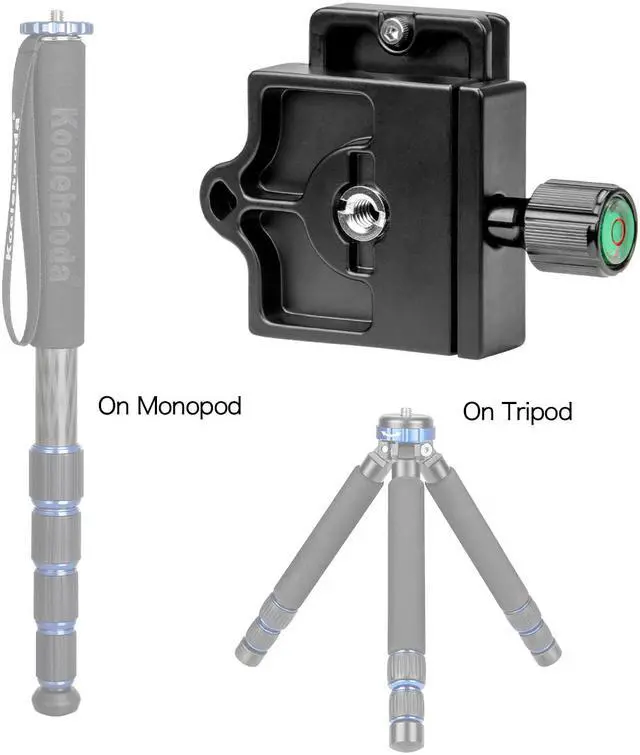 Alt view image 5 of 7 - Koolehaoda Quick Release Plate Adapter Clamp with 1/4-3/8 inches Screw and Bubble Level for DSLR Camera, Tripod, Monopod, Stabilizer, Ball Head
