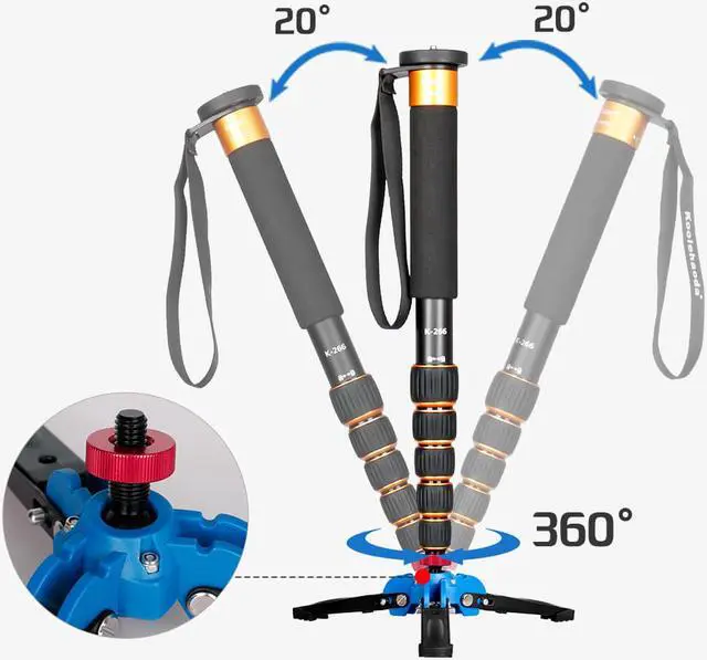Alt view image 3 of 5 - Koolehaoda Extendable Camera Aluminum Monopod with Removable Tripod Support Base. 6 Sections 16.5-63inches Adjustable, Leg max diameter: F28MM,Payload up to 7kg / 15.43lbs-(K-266 Orange)