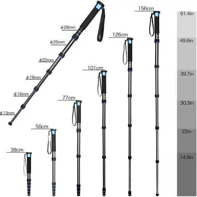 Alt view image 2 of 6 - koolehaoda 6-Section Monopod Compact Portable Photography Aluminum Alloy Unipod Stick, Max. Load 10kg / 22lbs, Folding size is only 38CM (Blue)