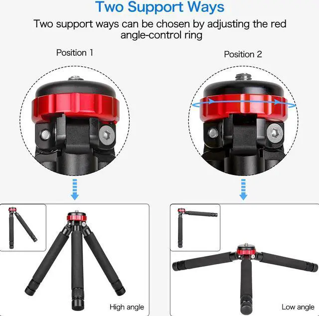 Alt view image 6 of 6 - Koolehaoda Mini Camera Tripod Tabletop Tripod Max Height 33cm / 13 inch,with 1/4 and 3/8 Screw Mount and Function Leg Design, Max Load 10kg/22lbs,for DSLR Camera,Monopods (MT-02)