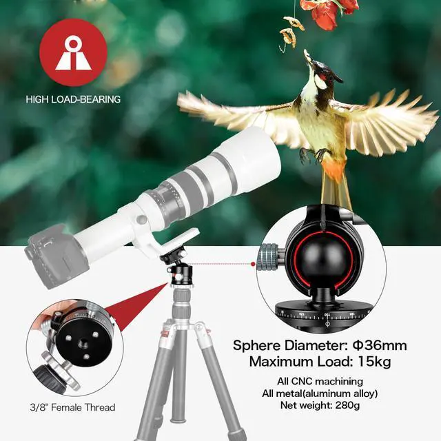 Alt view image 4 of 7 - Koolehaoda Low Profile Ball Head, 360 Degrees Double Panoramic Head F36mm Metal ball diameter and 1/4" Screw Arca-Type QR Plate for DSLR,Tripod. Max Load 33lbs/15kg