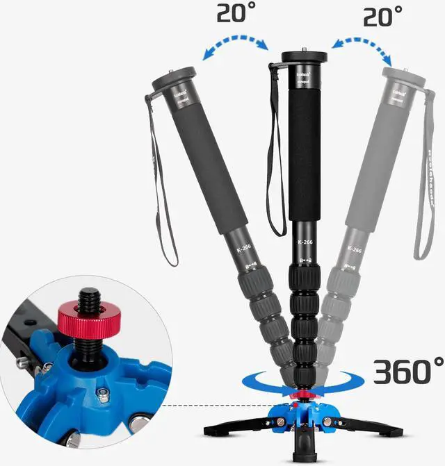 Alt view image 3 of 6 - Koolehaoda Extendable Camera Aluminum Monopod with Removable Tripod Support Base. 6 Sections 16.5-63inches Adjustable, Leg max diameter: F28MM,Payload up to 7kg / 15.43lbs-(K-266 Black)