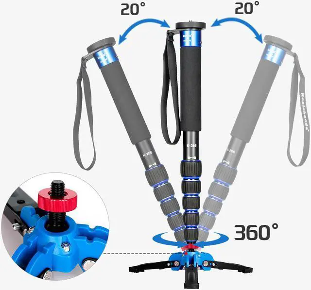Alt view image 2 of 6 - Koolehaoda Extendable Camera Aluminum Monopod with Removable Tripod Support Base. 6 Sections 16.5-63inches Adjustable, Leg max diameter: F28MM,Payload up to 7kg / 15.43lbs-(K-266 Blue)