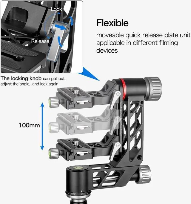 Alt view image 2 of 7 - koolehaoda Professional Gimbal Head Tripod Head Aluminum Alloy Heavy Duty 360° Panoramic with Arca-Swiss Standard 1/4 inch QR Plate for DSLR Cameras up to 55.11lbs/25kg(GH-3)