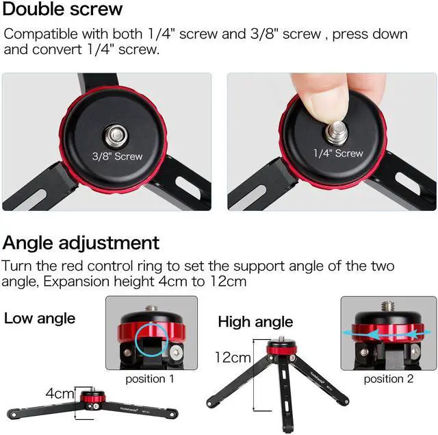 Alt view image 5 of 6 - Koolehaoda Mini Tripod Tabletop Metal Tripod with 1/4 and 3/8 Screw Mount and Function Leg Design,Max Load 66lbs,for DSLR Camera,Monopods (MT-01)