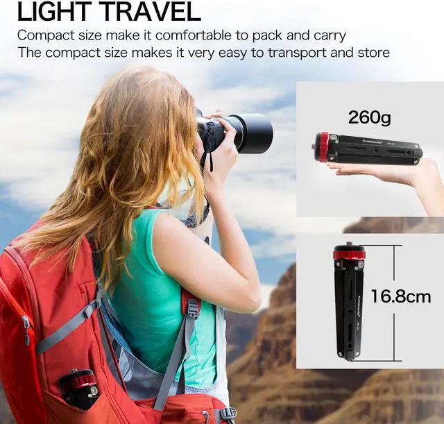 Alt view image 4 of 6 - Koolehaoda Mini Tripod Tabletop Metal Tripod with 1/4 and 3/8 Screw Mount and Function Leg Design,Max Load 66lbs,for DSLR Camera,Monopods (MT-01)