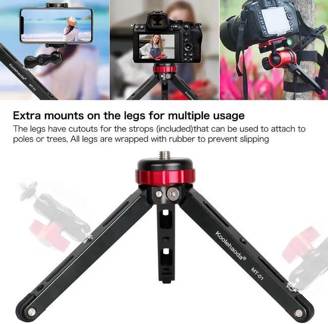 Alt view image 2 of 6 - Koolehaoda Mini Tripod Tabletop Metal Tripod with 1/4 and 3/8 Screw Mount and Function Leg Design,Max Load 66lbs,for DSLR Camera,Monopods (MT-01)
