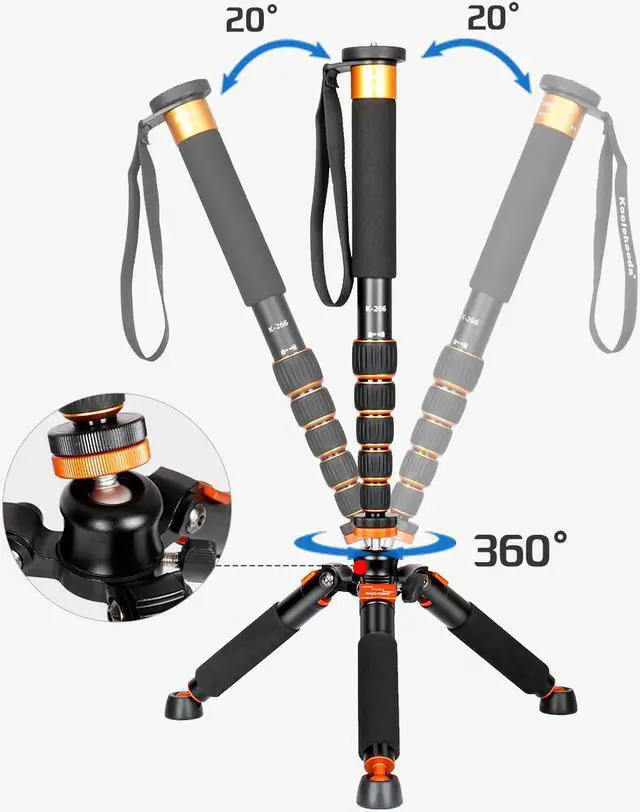Alt view image 3 of 6 - Koolehaoda Camera Aluminum Monopod with Metal Tripod Base.6 Sections 46-177cm/18-69inch Adjustable, Leg Diameter 28mm,up to 6kg /13lbs
