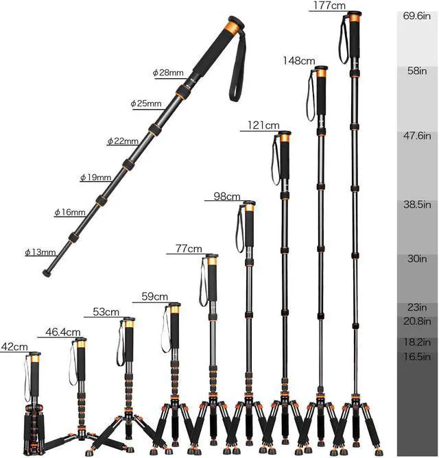 Alt view image 5 of 6 - Koolehaoda Camera Aluminum Monopod with Metal Tripod Base.6 Sections 46-177cm/18-69inch Adjustable, Leg Diameter 28mm,up to 6kg /13lbs