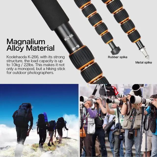 Alt view image 4 of 6 - Koolehaoda Camera Aluminum Monopod with Metal Tripod Base.6 Sections 46-177cm/18-69inch Adjustable, Leg Diameter 28mm,up to 6kg /13lbs