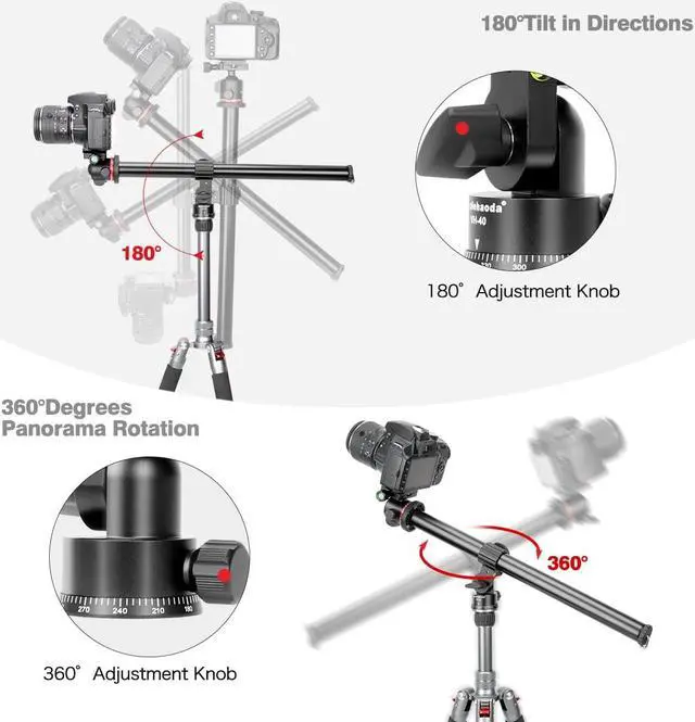 Alt view image 4 of 7 - Koolehaoda Tripod Extension Arm,16.5" Horizontal Center Column Tripod Extension Arm 360° Rotatable Rotating Base for Overhead Photography, Macro and Low-Angle Shooting, Load up to 22lbs/10kg - (VH-40)