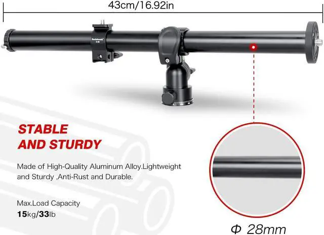 Alt view image 3 of 7 - Koolehaoda Tripod Extension Arm,16.5" Horizontal Center Column Tripod Extension Arm 360° Rotatable Rotating Base for Overhead Photography, Macro and Low-Angle Shooting, Load up to 22lbs/10kg - (VH-40)