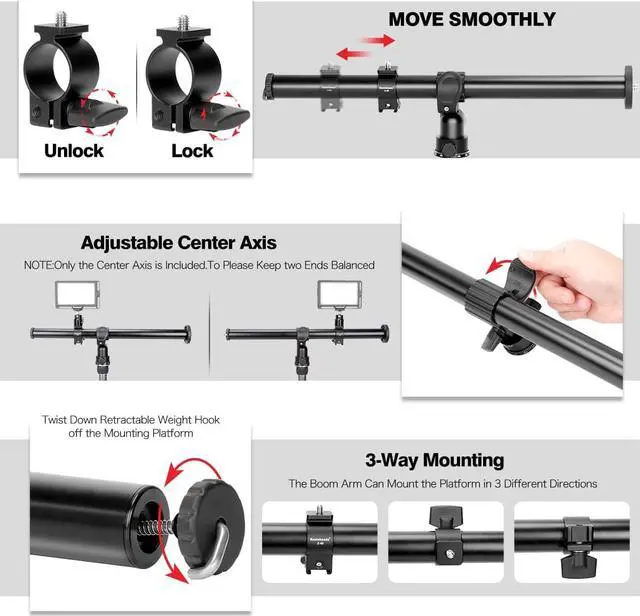 Alt view image 5 of 7 - Koolehaoda Tripod Extension Arm,16.5" Horizontal Center Column Tripod Extension Arm 360° Rotatable Rotating Base for Overhead Photography, Macro and Low-Angle Shooting, Load up to 22lbs/10kg - (VH-40)