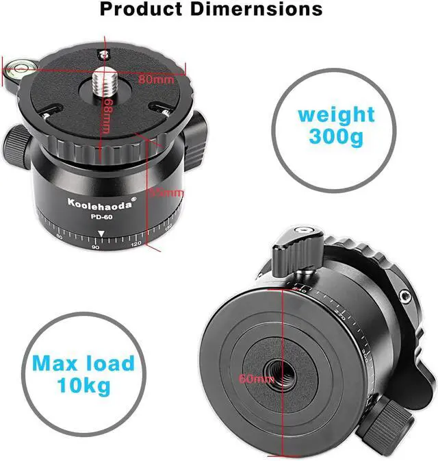 Alt view image 4 of 7 - Koolehaoda PD-60 Tripod Leveling Base Camera Leveller,Inclination 15 °, with 3/8" Thread, Offset Bubble Level and 360° Panoramic Base for Video Head,Tripods & Monopods (PD-60)