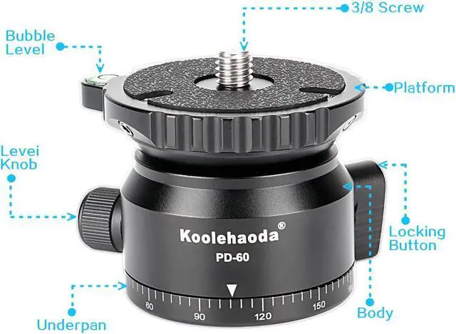 Alt view image 6 of 7 - Koolehaoda PD-60 Tripod Leveling Base Camera Leveller,Inclination 15 °, with 3/8" Thread, Offset Bubble Level and 360° Panoramic Base for Video Head,Tripods & Monopods (PD-60)