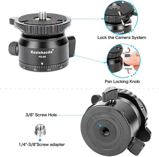 Alt view image 5 of 7 - Koolehaoda PD-60 Tripod Leveling Base Camera Leveller,Inclination 15 °, with 3/8" Thread, Offset Bubble Level and 360° Panoramic Base for Video Head,Tripods & Monopods (PD-60)