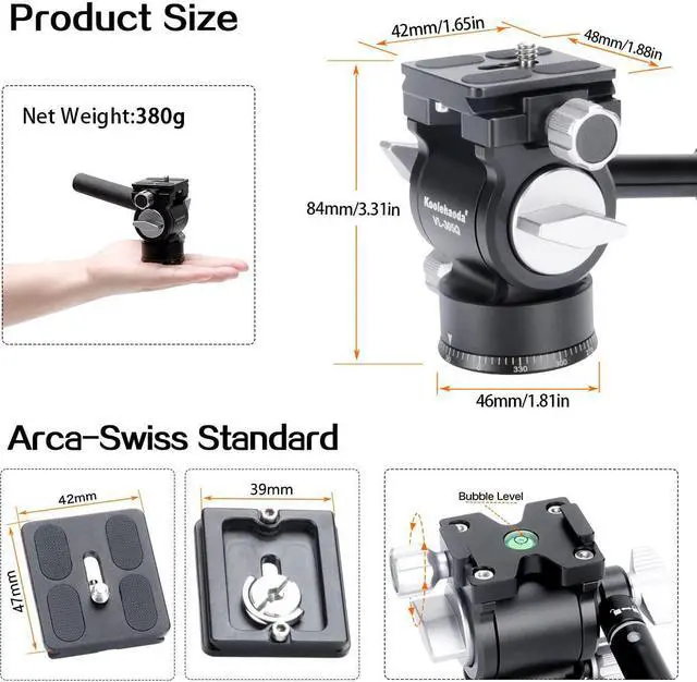 Alt view image 6 of 7 - Koolehaoda Tripod Fluid Head Compact Video Head Pan Tilt Head with Arca-Type Plate for Compact Video Cameras, Mirrorless and DSLR Cameras,Load up to 6.6lbs - VL305Q