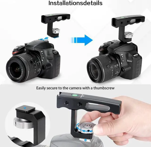 Alt view image 5 of 7 - Koolehaoda Universal Mini Top Handle, Camera Hot Shoe Top Handle Grip with Cold Shoe Mount for DSLR Cameras - TS95