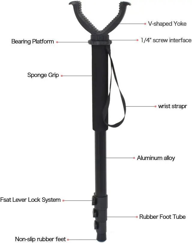Alt view image 2 of 7 - Shooting Stick Monopod Hunting Blind Stabilizer 22 to 56-inch Tall Pole V Yoke Holder Gun Pod Rifle Rest, Adjustable Stick Height for Hunting, Shooting and Outdoors Black