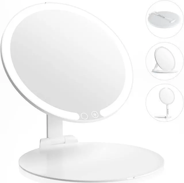 Main image of MILEDUO Travel Makeup Mirror with Lights, 8" Foldable Vanity Mirror with Lights for Travel, 46 LED Dimmable Vanity Mirror Portable Rechargeable Make Up Mirror, 3 Light Colors, Round