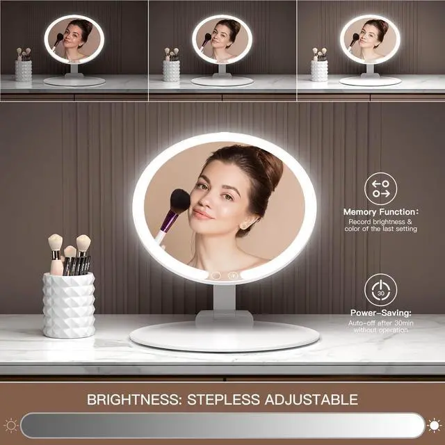 Alt view image 4 of 7 - MILEDUO Travel Makeup Mirror with Lights, 8" Foldable Vanity Mirror with Lights for Travel, 46 LED Dimmable Vanity Mirror Portable Rechargeable Make Up Mirror, 3 Light Colors, Round