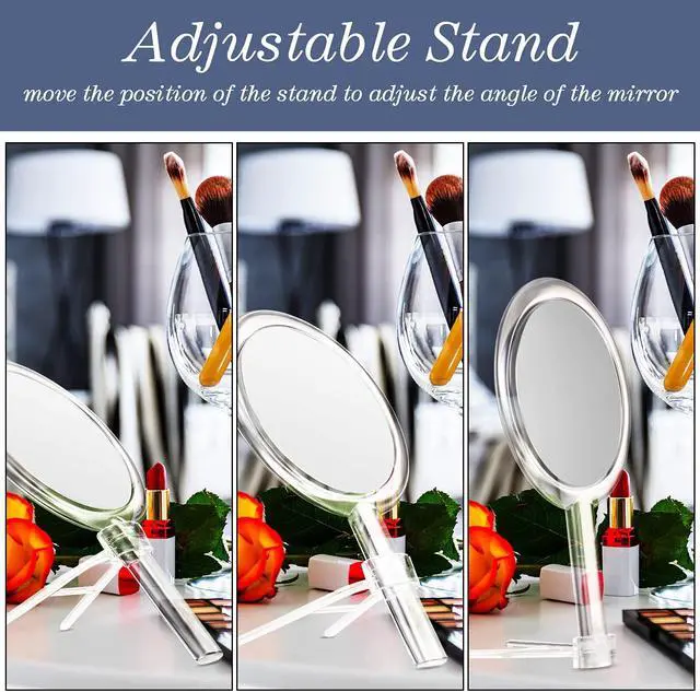 Alt view image 4 of 7 - MILEDUO Double-Sided Handheld Mirror with Stand 1X/10X Magnifying Mirror with Handle Clear Adjustable Handheld Mirror Round Makeup Hand Mirror for Women Girls Makeup Tools Home Travel Use