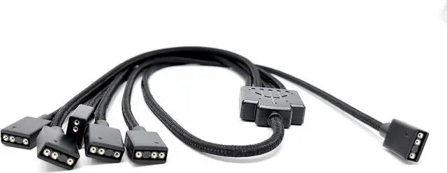 Main image of Micro Connectors Premium Sleeved 3-Pin 1 to 5 Addressable (ARGB) Splitter Cable – 70cm Black