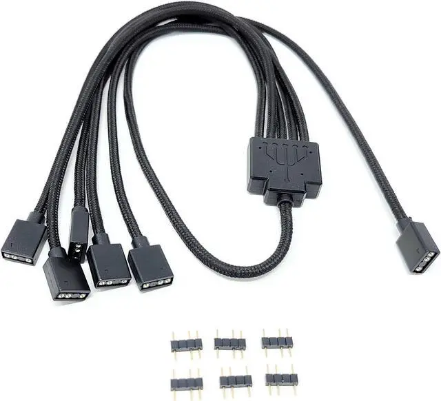 Alt view image 2 of 6 - Micro Connectors Premium Sleeved 3-Pin 1 to 5 Addressable (ARGB) Splitter Cable – 70cm Black
