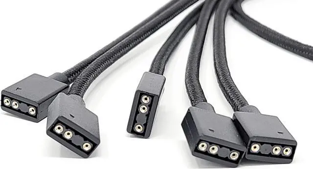 Alt view image 4 of 6 - Micro Connectors Premium Sleeved 3-Pin 1 to 5 Addressable (ARGB) Splitter Cable – 70cm Black