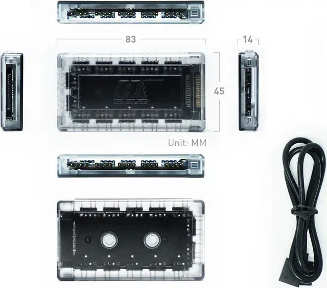 Alt view image 7 of 9 - Micro Connectors 11-Port ARGB Splitter Hub for Fan and Light with Magnetic Base