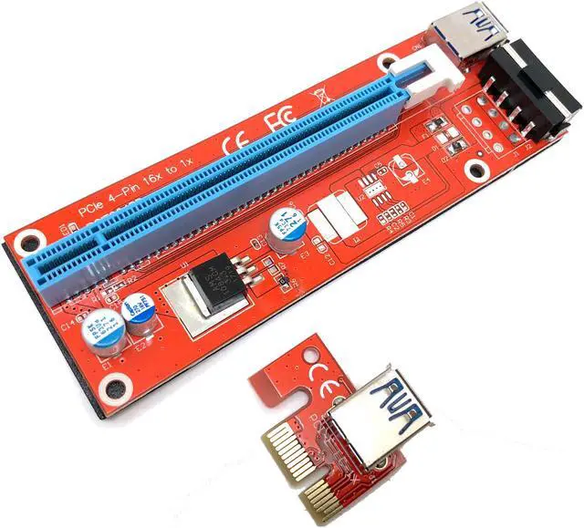 Alt view image 3 of 5 - Micro Connectors PCIe 4-Pin 16x to 1x Powered Riser Adapter Card (Red) 6-Pack