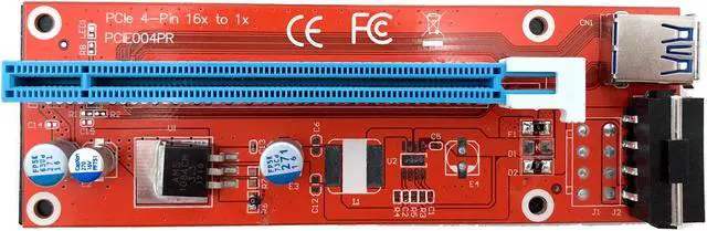 Alt view image 4 of 5 - Micro Connectors PCIe 4-Pin 16x to 1x Powered Riser Adapter Card (Red) 6-Pack