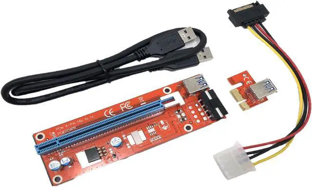 Alt view image 2 of 5 - Micro Connectors PCIe 4-Pin 16x to 1x Powered Riser Adapter Card (Red) 6-Pack