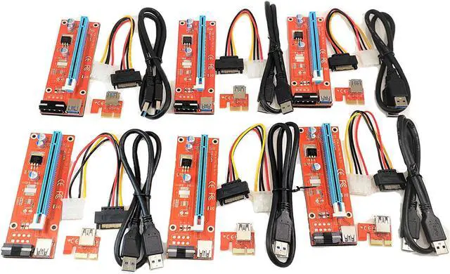 Main image of Micro Connectors PCIe 4-Pin 16x to 1x Powered Riser Adapter Card (Red) 6-Pack