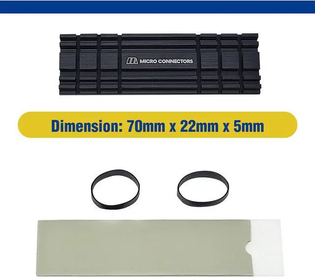 Alt view image 4 of 8 - Micro Connectors NGFFM2-HS804-BK Aluminum, Silicone M.2 2280 SSD Low-Profile Heat Sink Kit (Black)