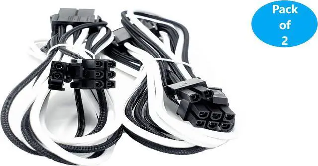 Alt view image 2 of 5 - Micro Connectors 1.5 Feet Premium Sleeved 8 (6+2) Pin PCI-e GPU Power Extension Cable/White/Black / 2-Pack (F04-8PCE-WBK2P)