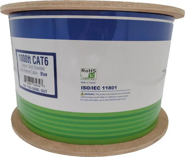 Alt view image 9 of 9 - Micro Connectors 1000 Feet Solid Shielded (STP) CAT6 Outdoor, UV Resistant Bulk Ethernet (23AWG) Cable - Blue (TR4-560BL-OUT)