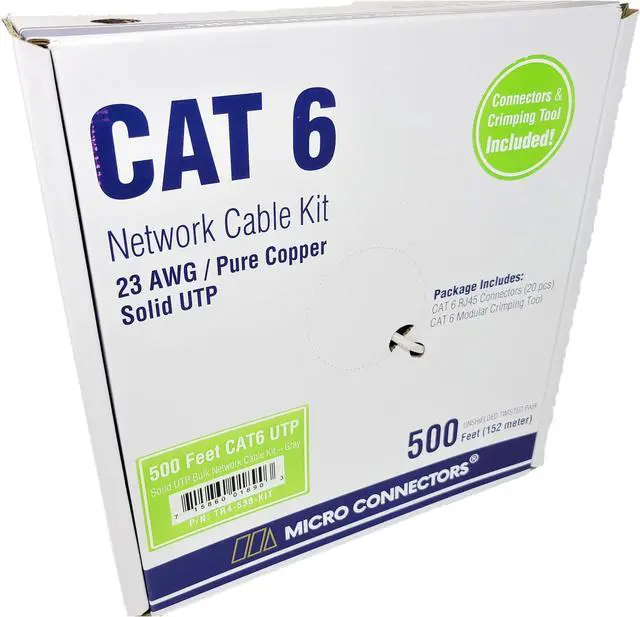 Alt view image 4 of 4 - Micro Connectors 500 Feet CAT6 Networking Kit 23AWG Cable, 20 RJ45 Connectors, Crimping Slicing Tool (TR4-538-KIT )